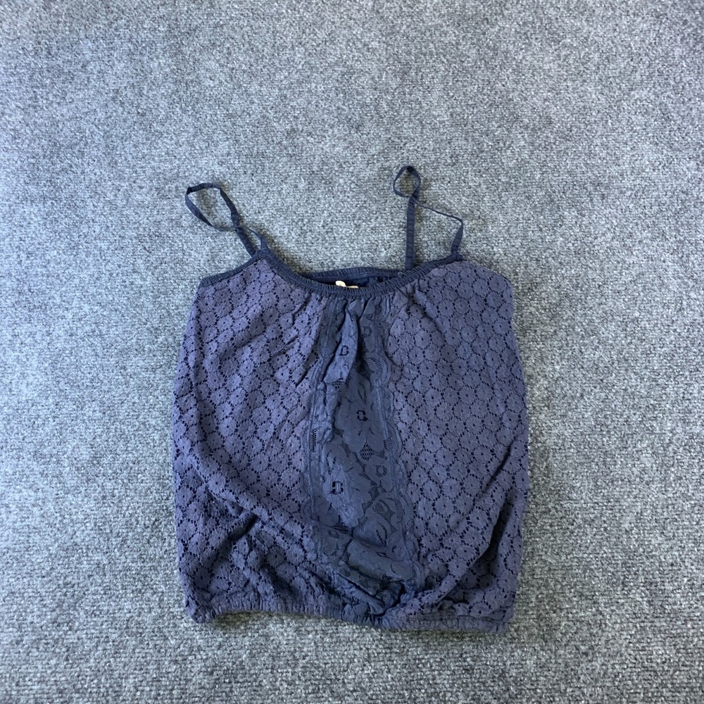 Hollister Cami Top Womens Medium Navy Blue Good Y2K Floral Lace Spaghetti Strap